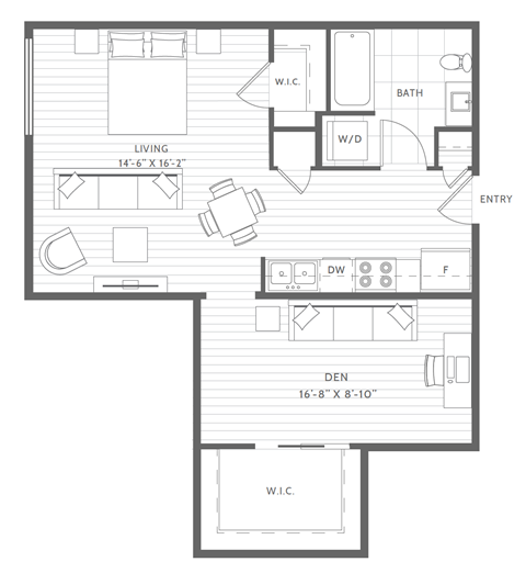 Floor plan for studio, 1 bath, 668 sqft